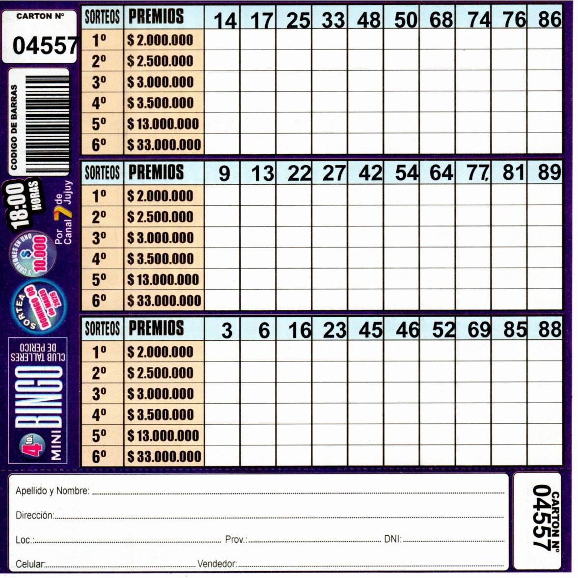 4 MINI Bingo TALLERES - Cartón 4557