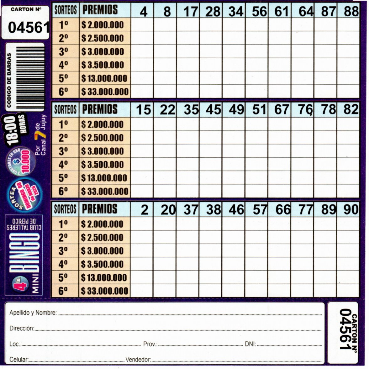 4 MINI Bingo TALLERES - Cartón 4561