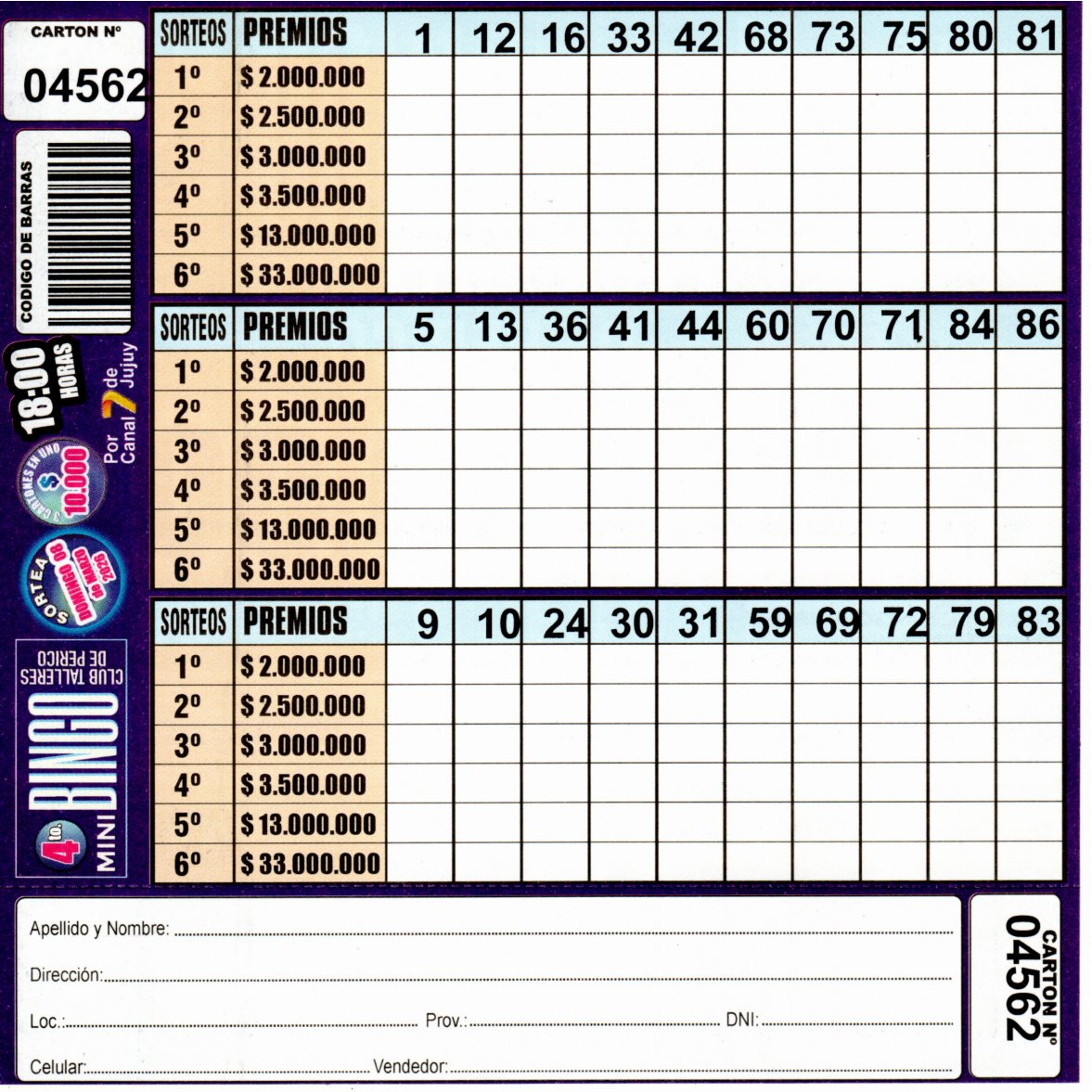 4 MINI Bingo TALLERES - Cartón 4562