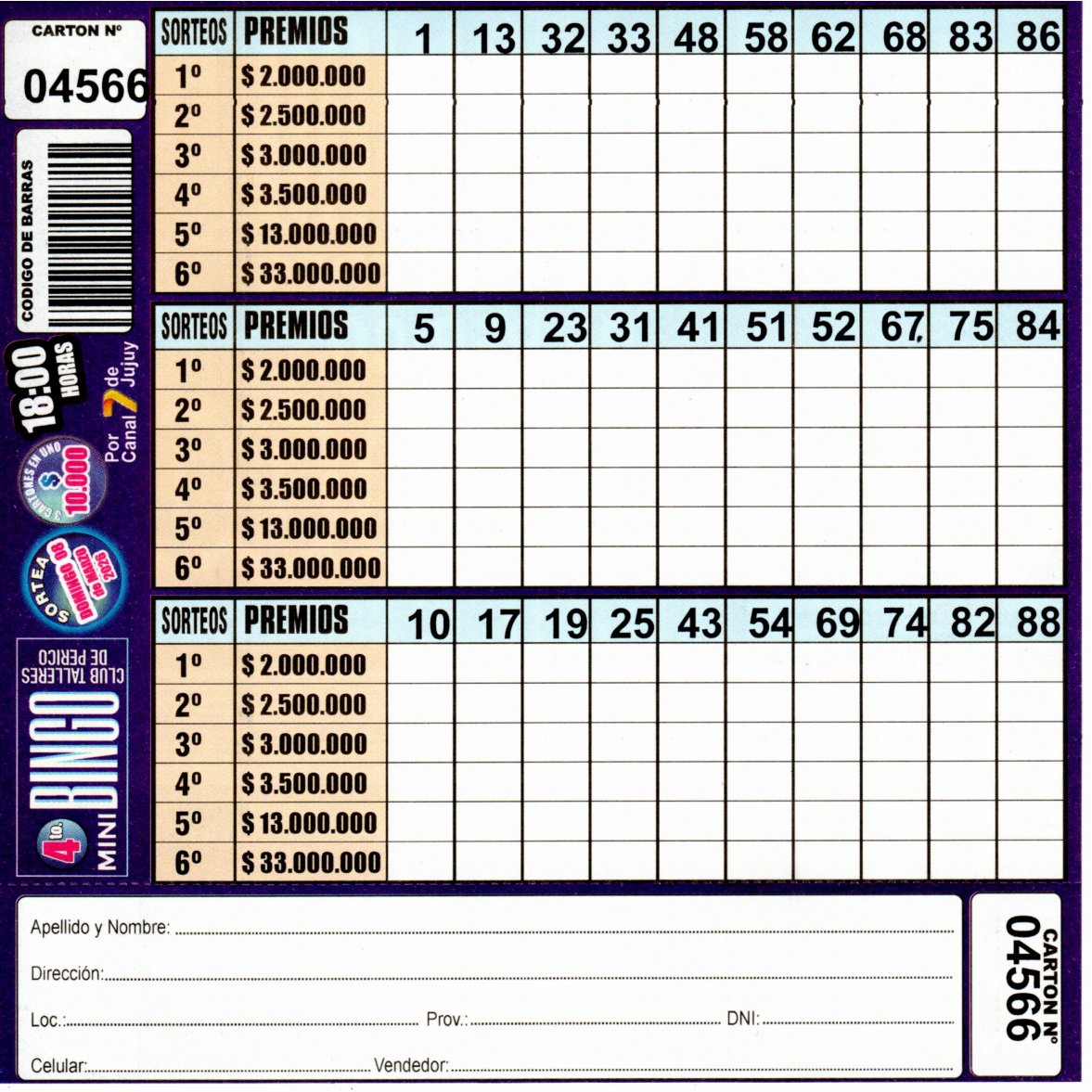 4 MINI Bingo TALLERES - Cartón 4566