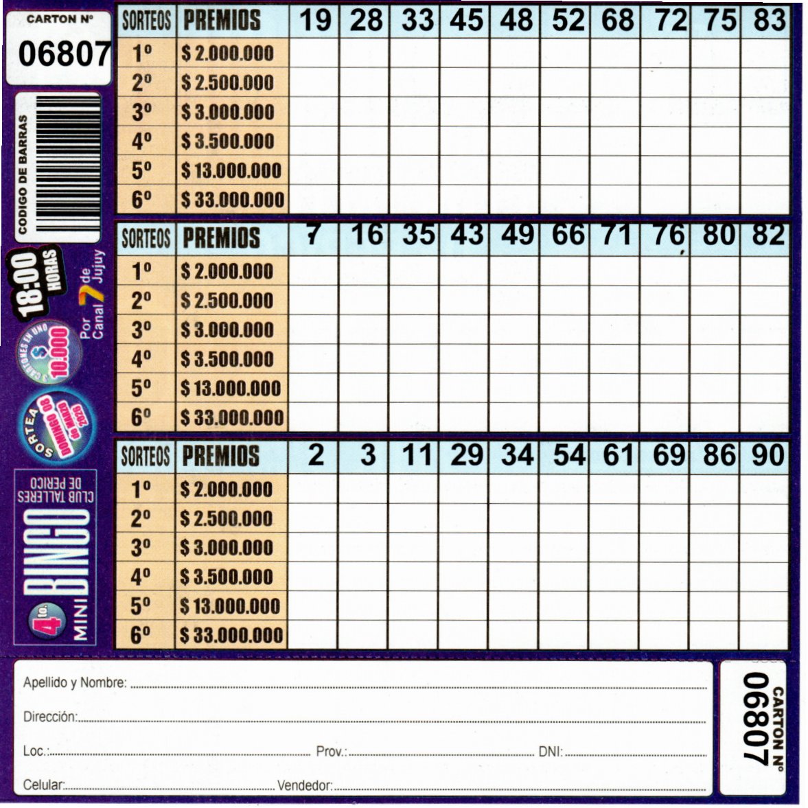 4 MINI Bingo TALLERES - Cartón 6807