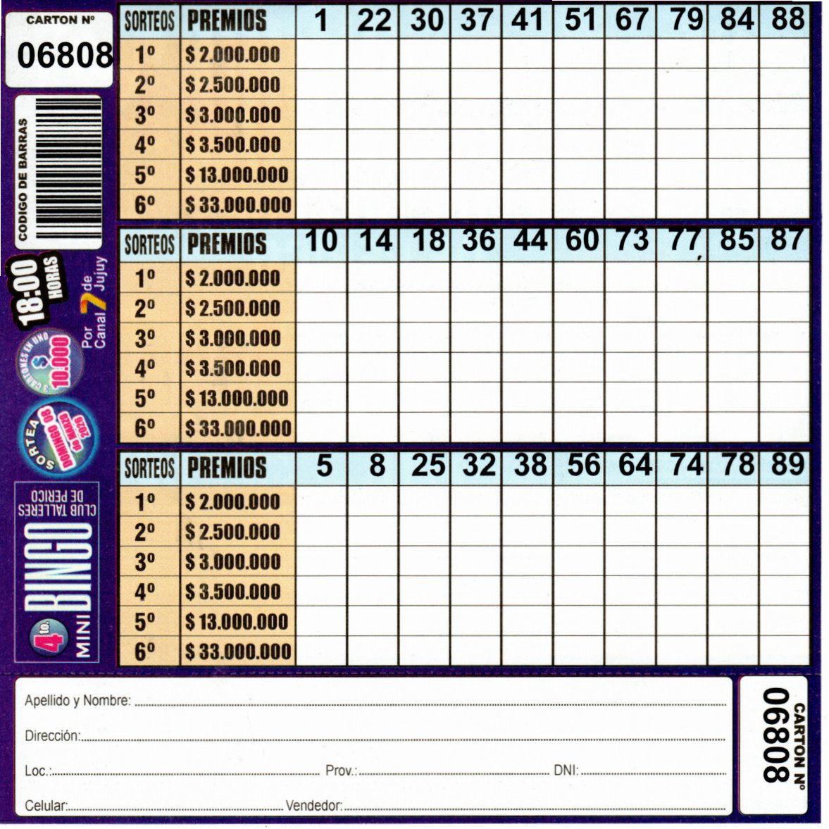 4 MINI Bingo TALLERES - Cartón 6808