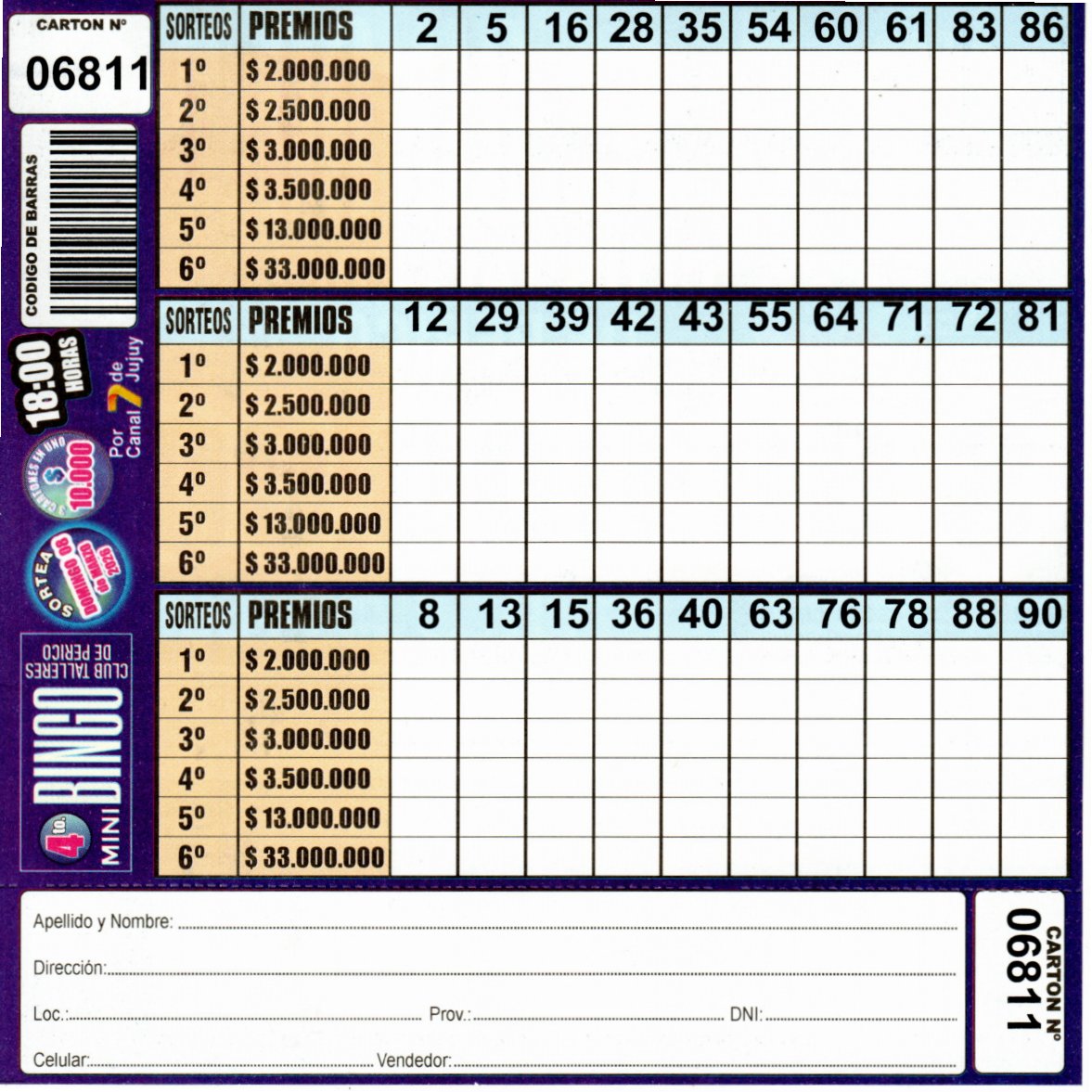 4 MINI Bingo TALLERES - Cartón 6811