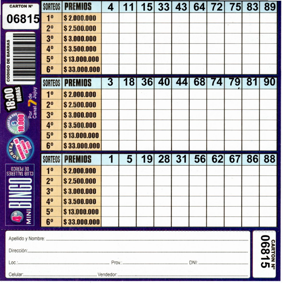 4 MINI Bingo TALLERES - Cartón 6815