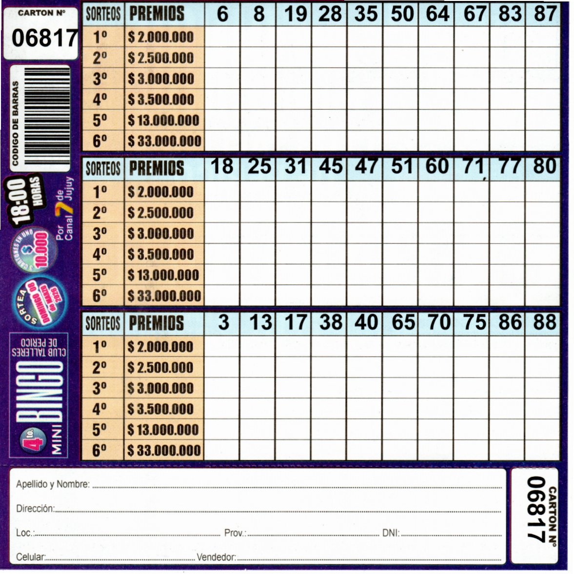 4 MINI Bingo TALLERES - Cartón 6817