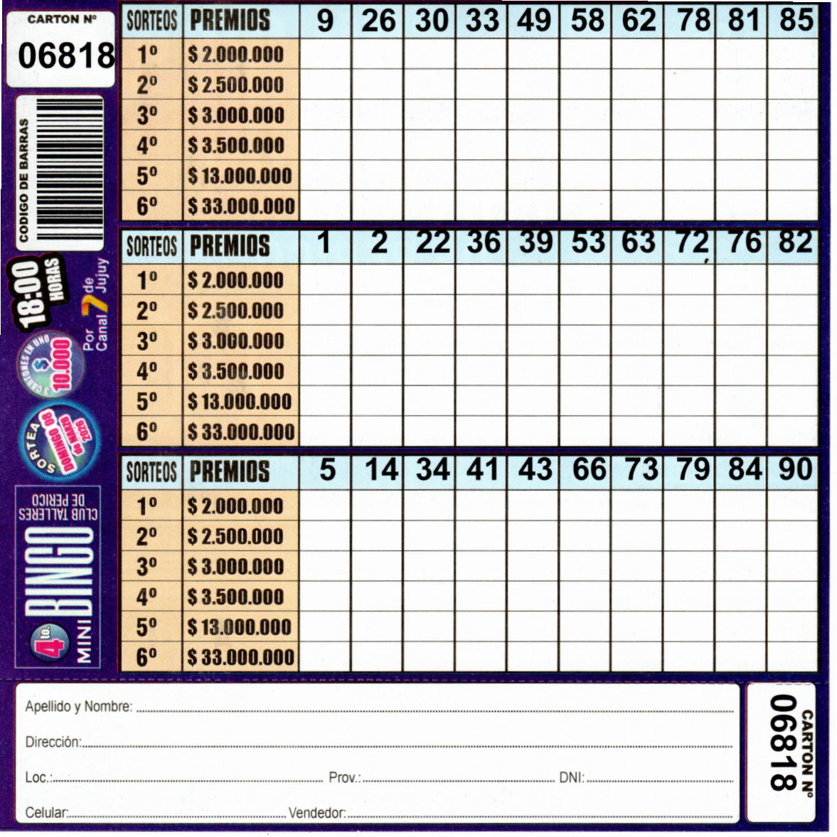 4 MINI Bingo TALLERES - Cartón 6818