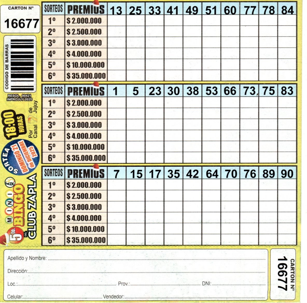 5 MINI Bingo ZAPLA - Cartón 16677 - Image 2