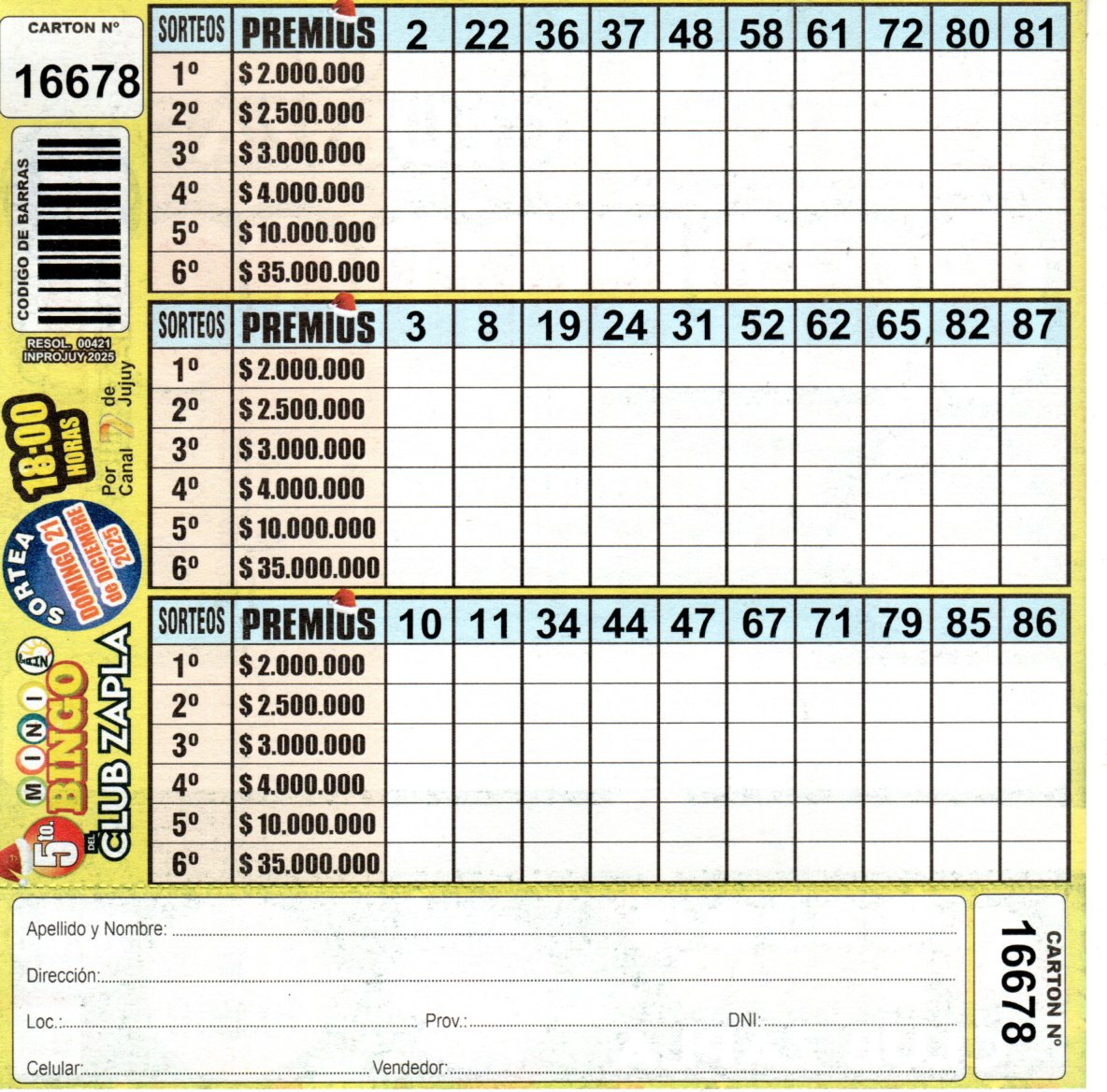 5 MINI Bingo ZAPLA - Cartón 16678 - Image 2