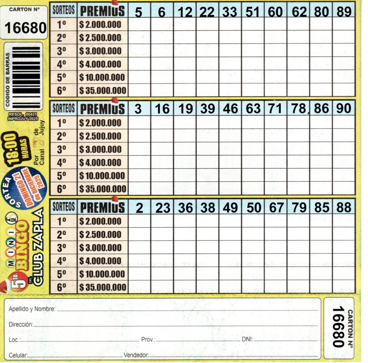 5 MINI Bingo ZAPLA - Cartón 16680 - Image 2