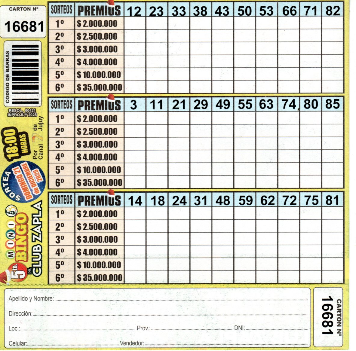 5 MINI Bingo ZAPLA - Cartón 16681 - Image 2