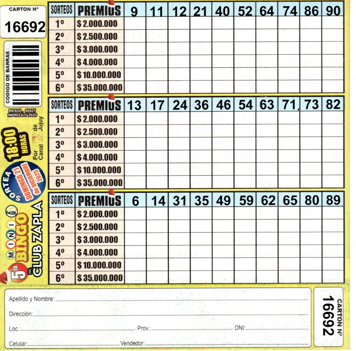 5 MINI Bingo ZAPLA - Cartón 16692 - Image 2