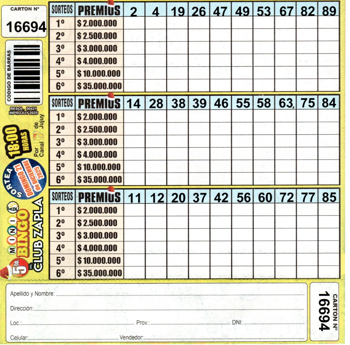 5 MINI Bingo ZAPLA - Cartón 16694 - Image 2