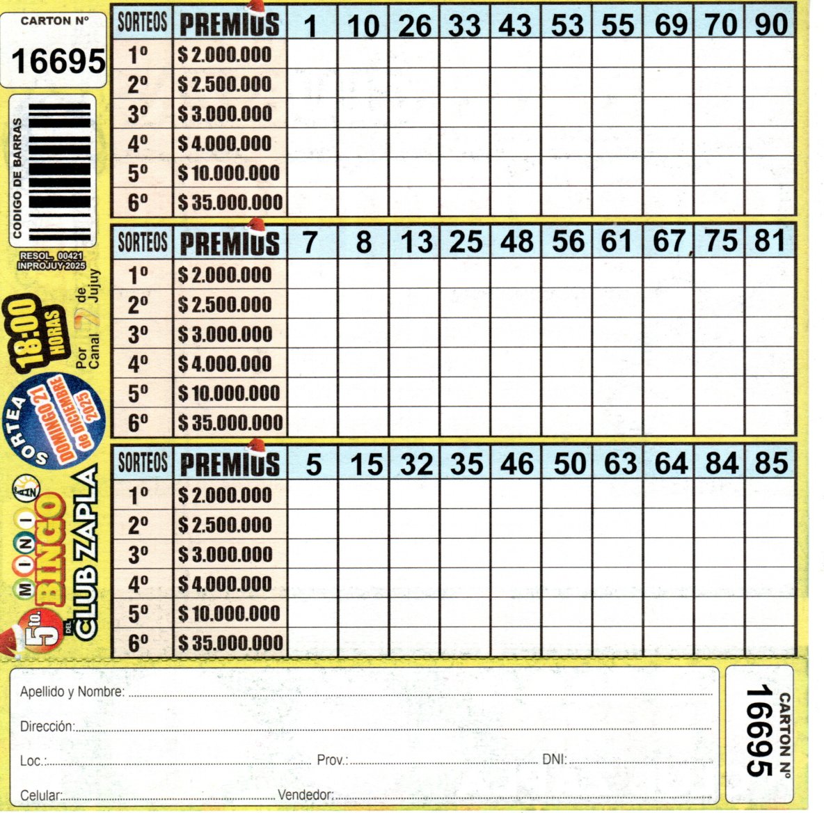 5 MINI Bingo ZAPLA - Cartón 16695 - Image 2