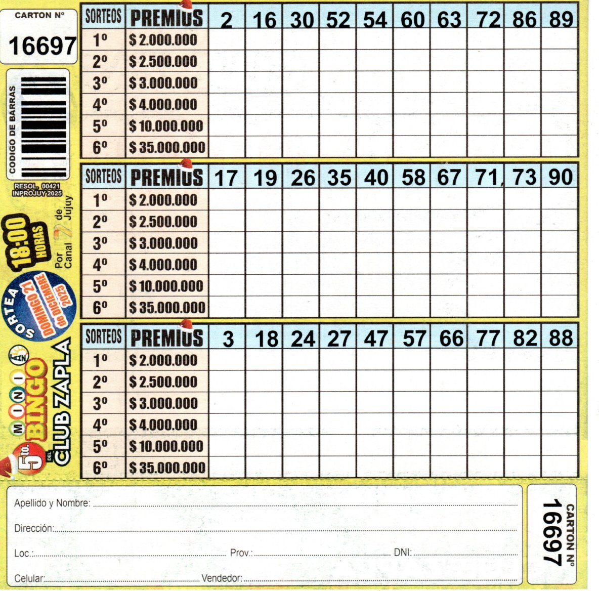 5 MINI Bingo ZAPLA - Cartón 16697 - Image 2