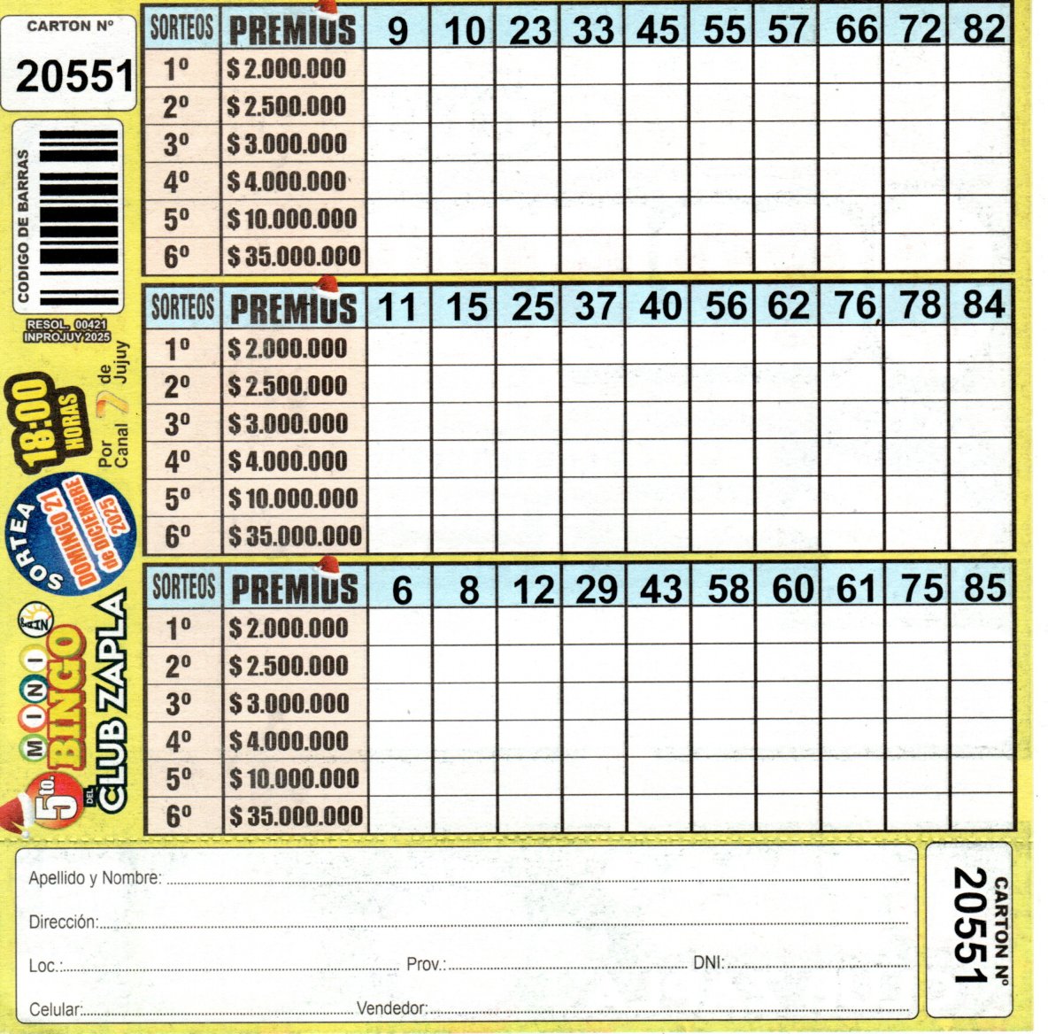 5 MINI Bingo ZAPLA - Cartón 20551 - Image 2