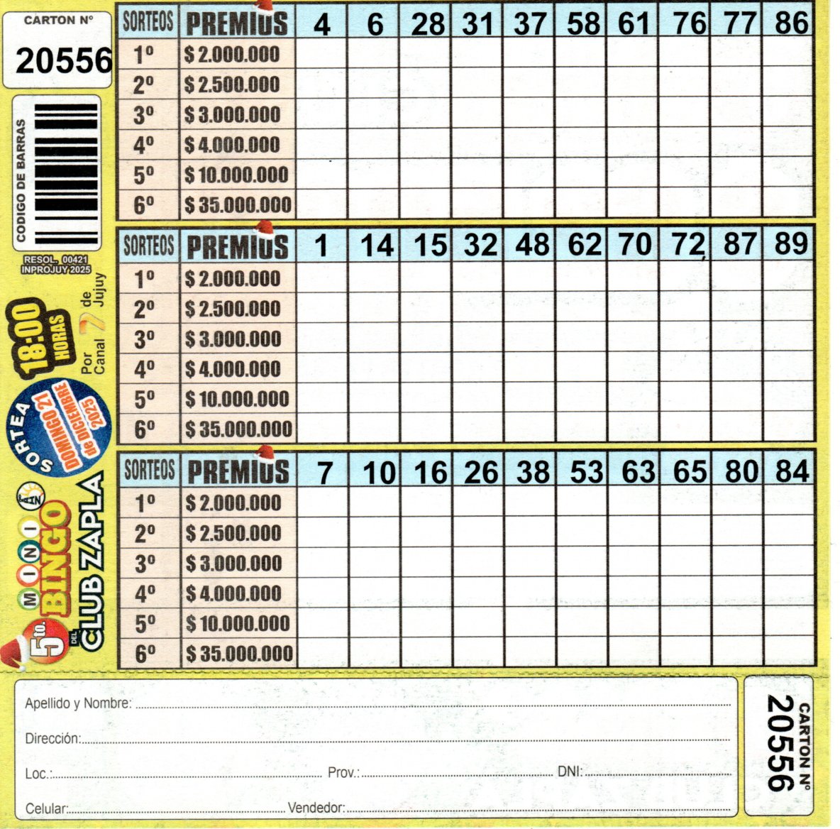 5 MINI Bingo ZAPLA - Cartón 20556 - Image 2