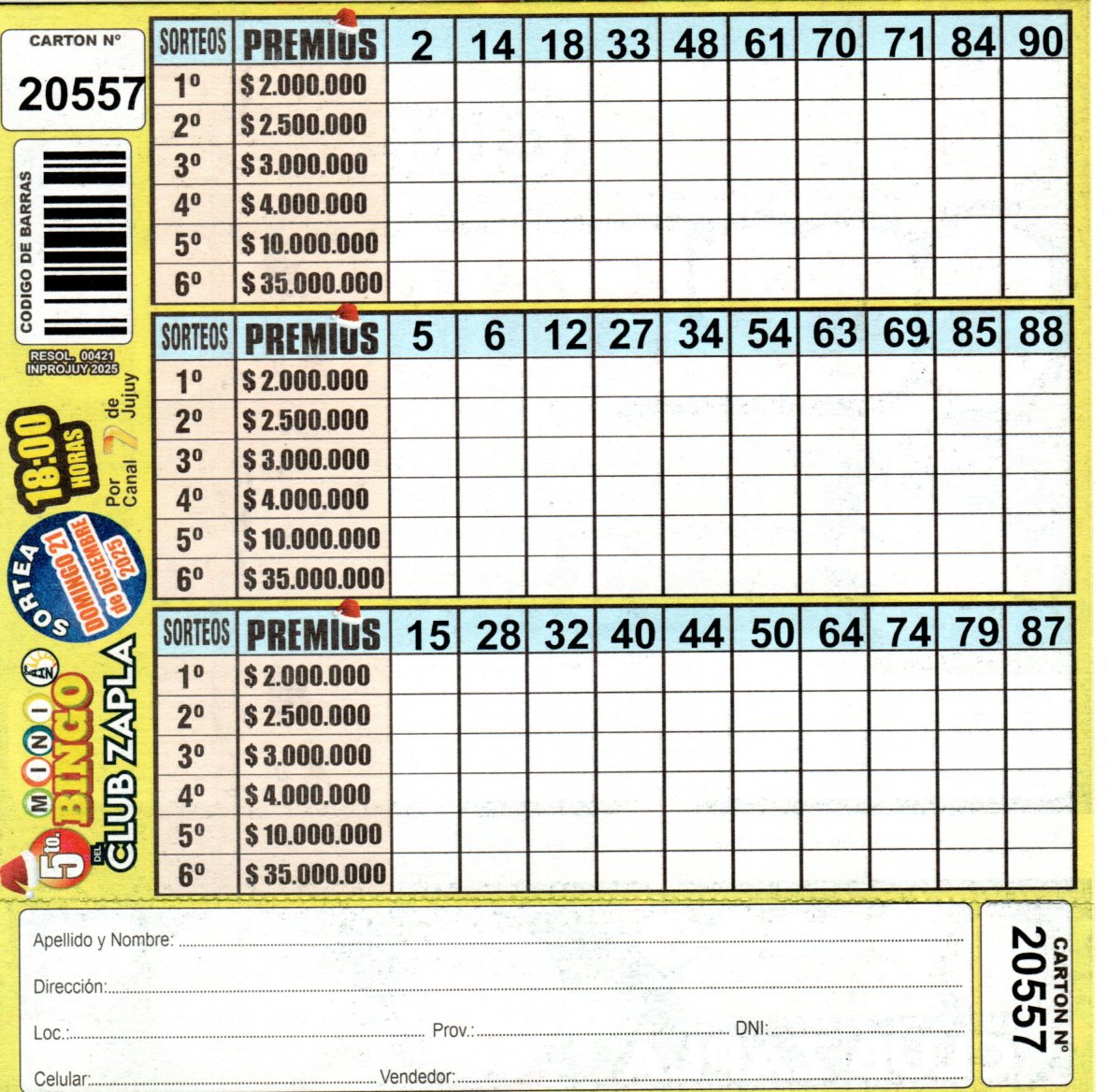 5 MINI Bingo ZAPLA - Cartón 20557 - Image 2