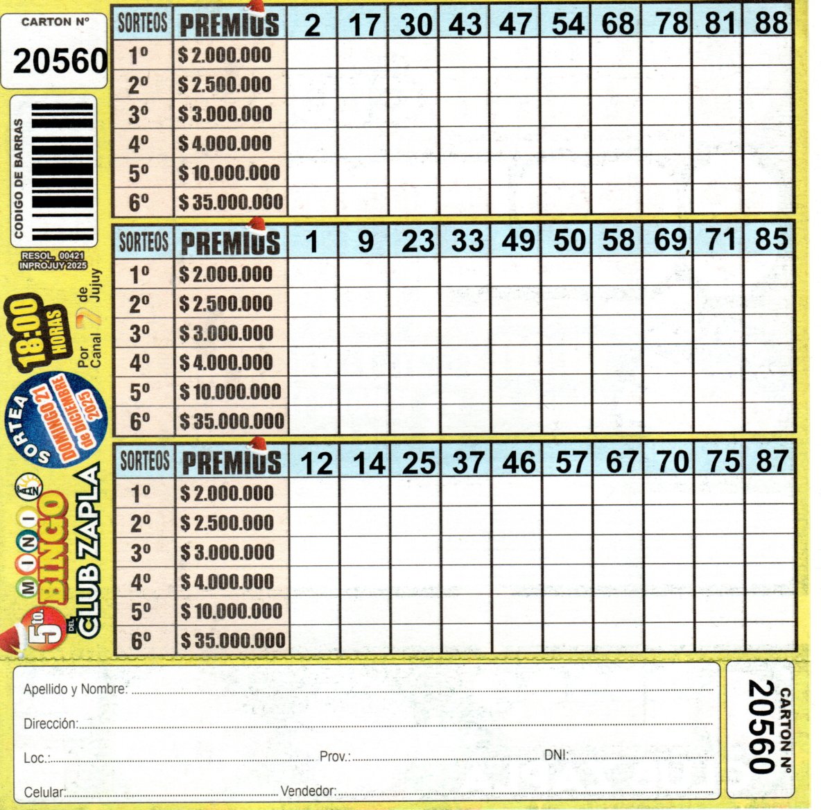 5 MINI Bingo ZAPLA - Cartón 20560 - Image 2