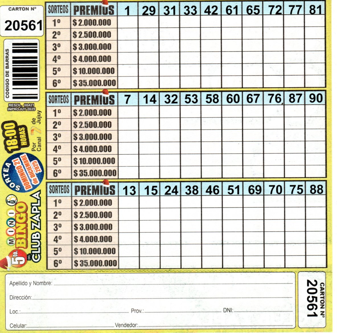 5 MINI Bingo ZAPLA - Cartón 20561 - Image 2