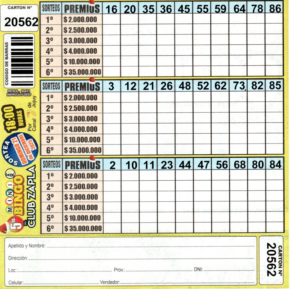 5 MINI Bingo ZAPLA - Cartón 20562 - Image 2