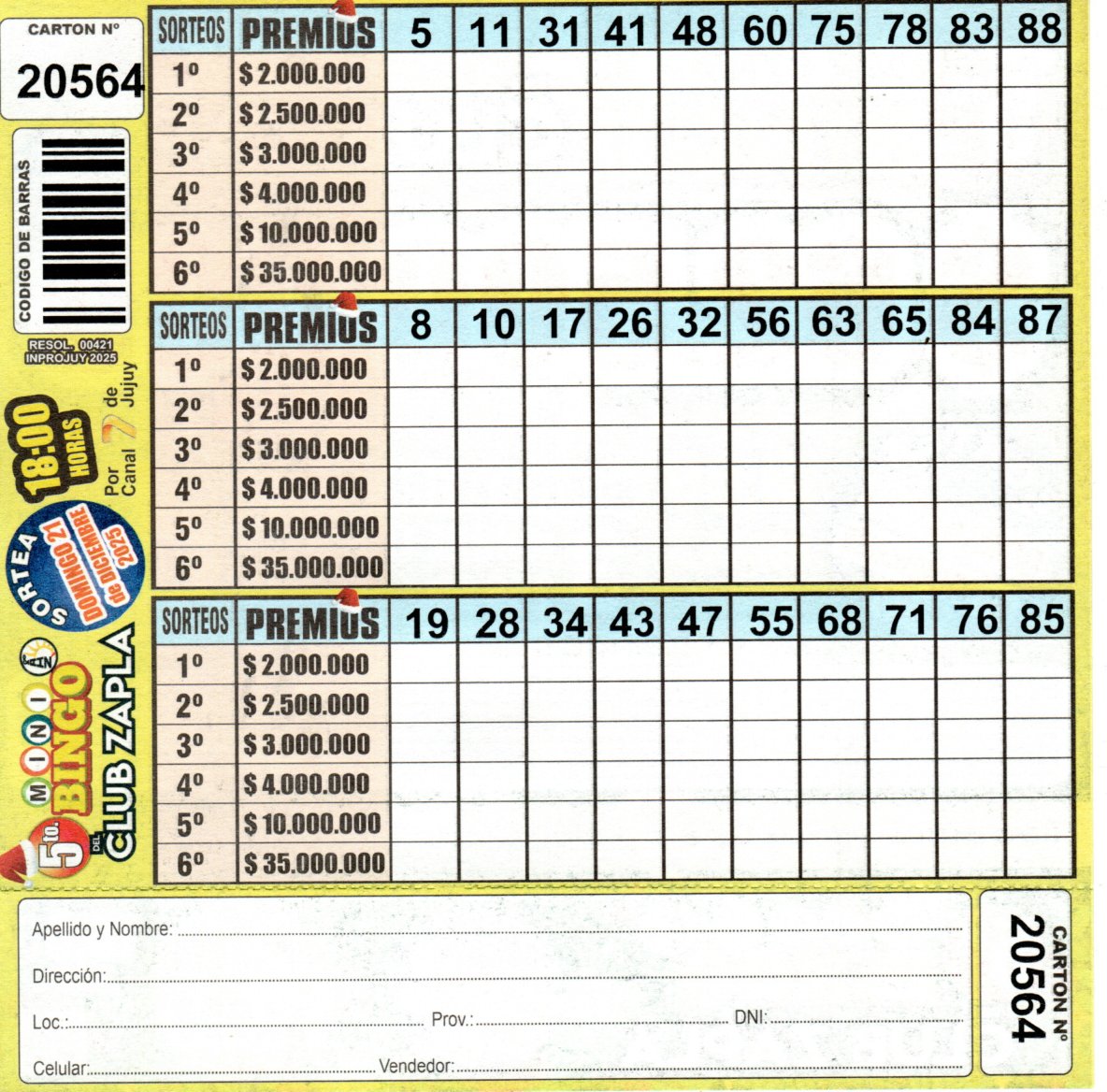 5 MINI Bingo ZAPLA - Cartón 20564 - Image 2