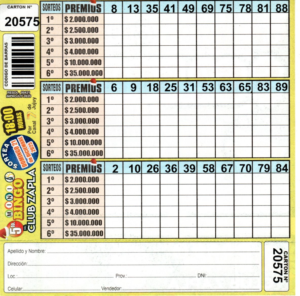 5 MINI Bingo ZAPLA - Cartón 20575 - Image 2