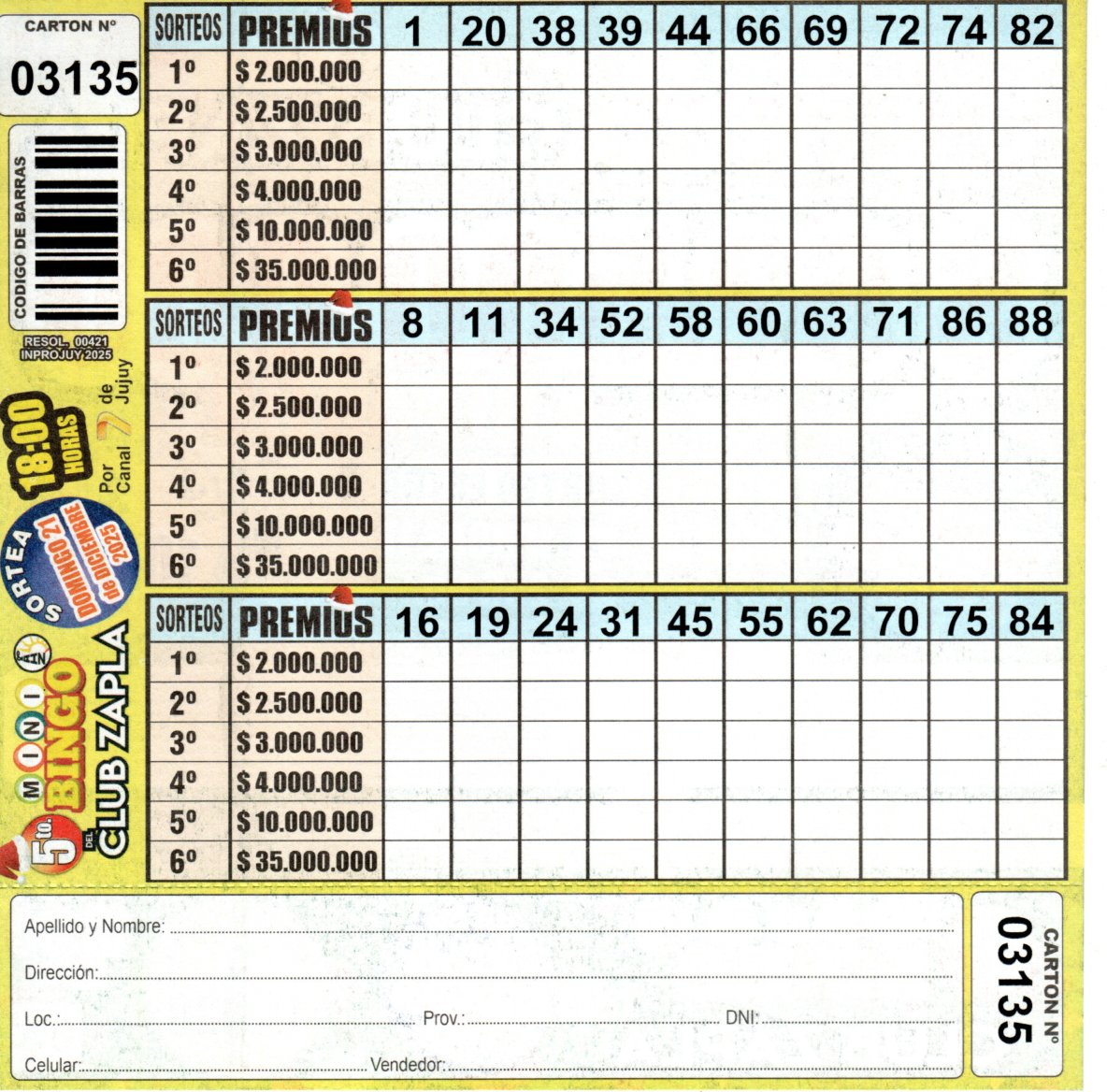 5 MINI Bingo ZAPLA - Cartón 3135 - Image 2