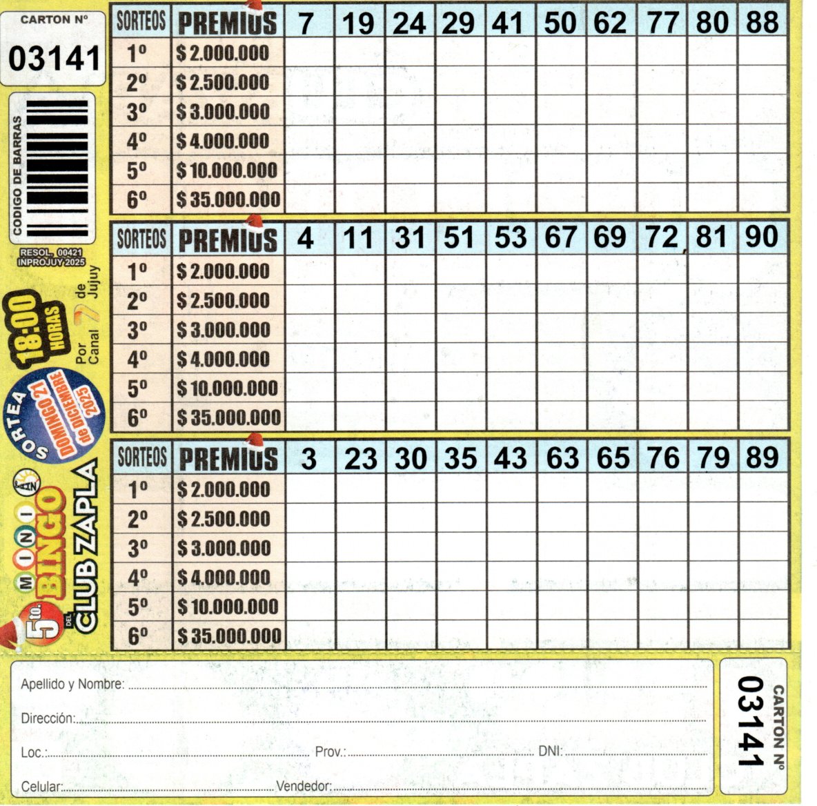 5 MINI Bingo ZAPLA - Cartón 3141 - Image 2