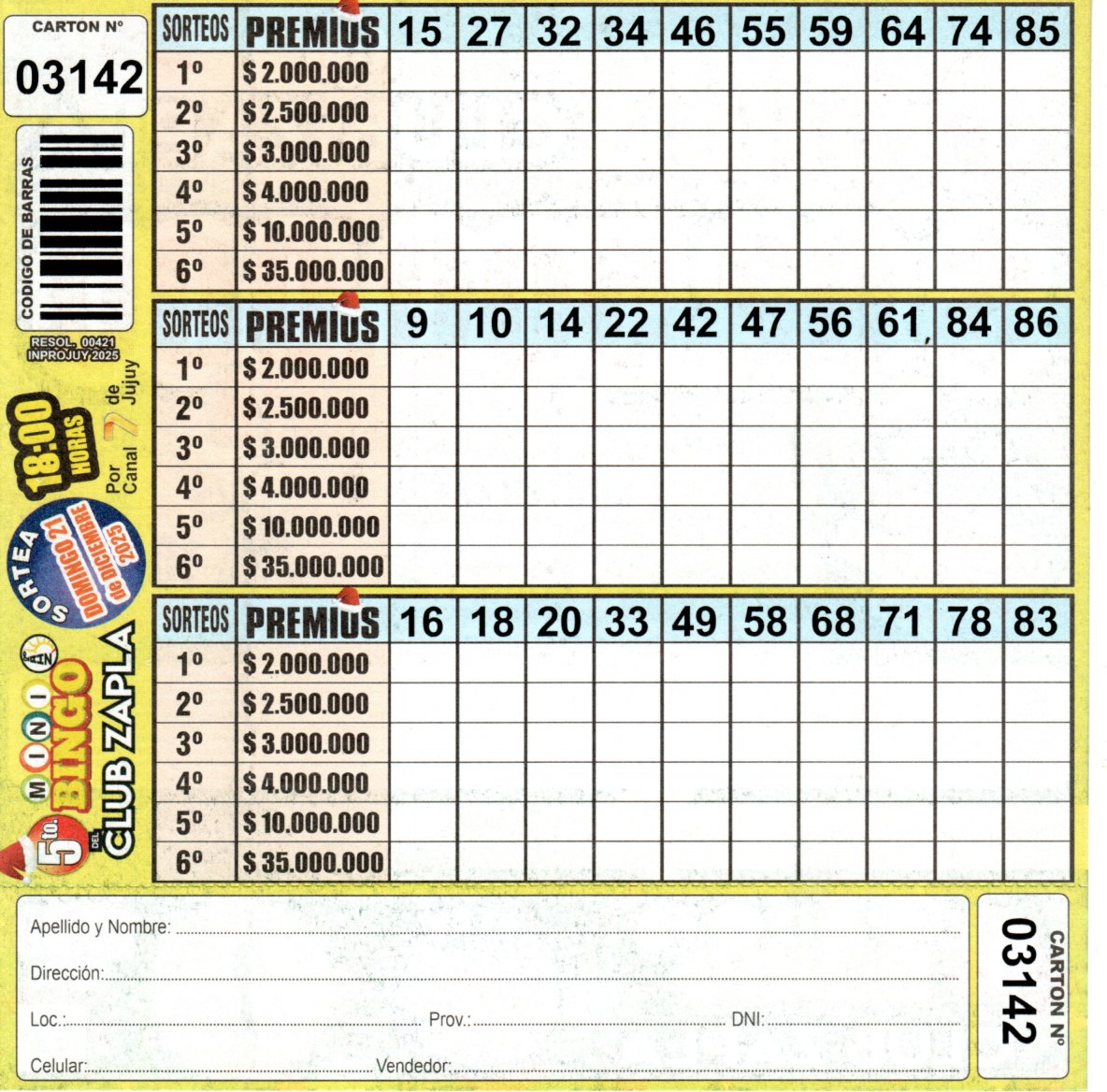 5 MINI Bingo ZAPLA - Cartón 3142 - Image 2