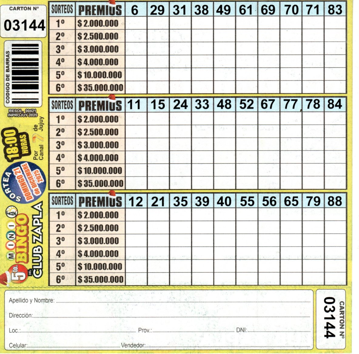 5 MINI Bingo ZAPLA - Cartón 3144 - Image 2