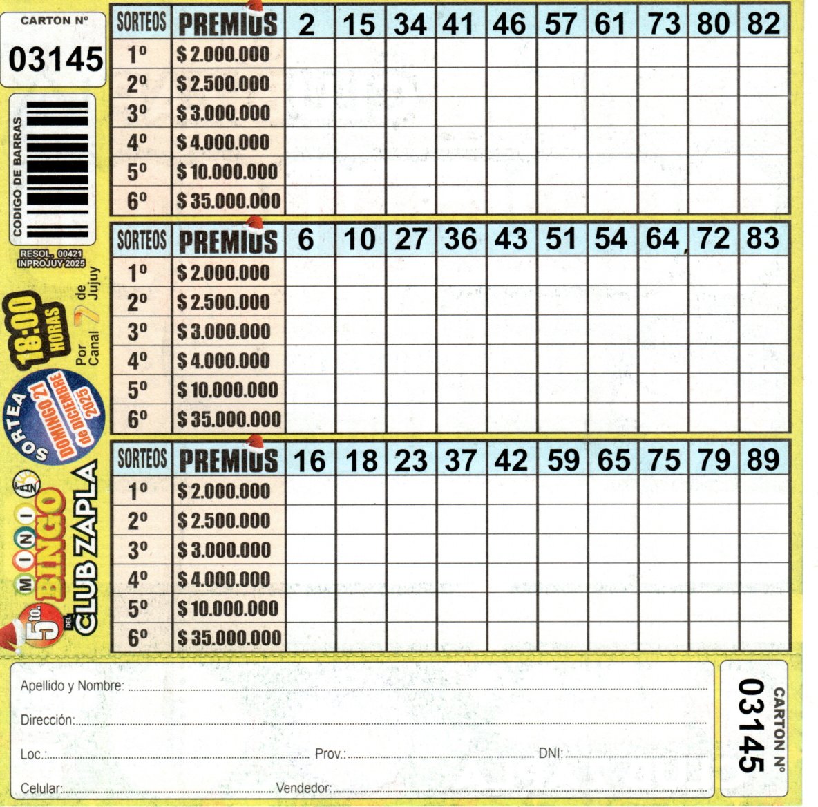 5 MINI Bingo ZAPLA - Cartón 3145 - Image 2