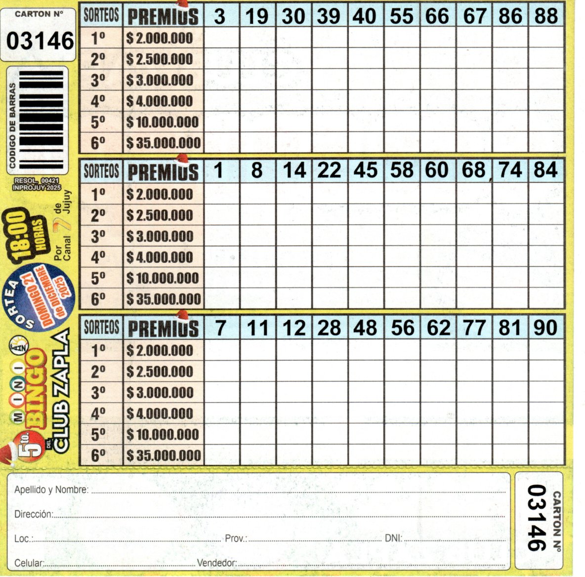 5 MINI Bingo ZAPLA - Cartón 3146 - Image 2