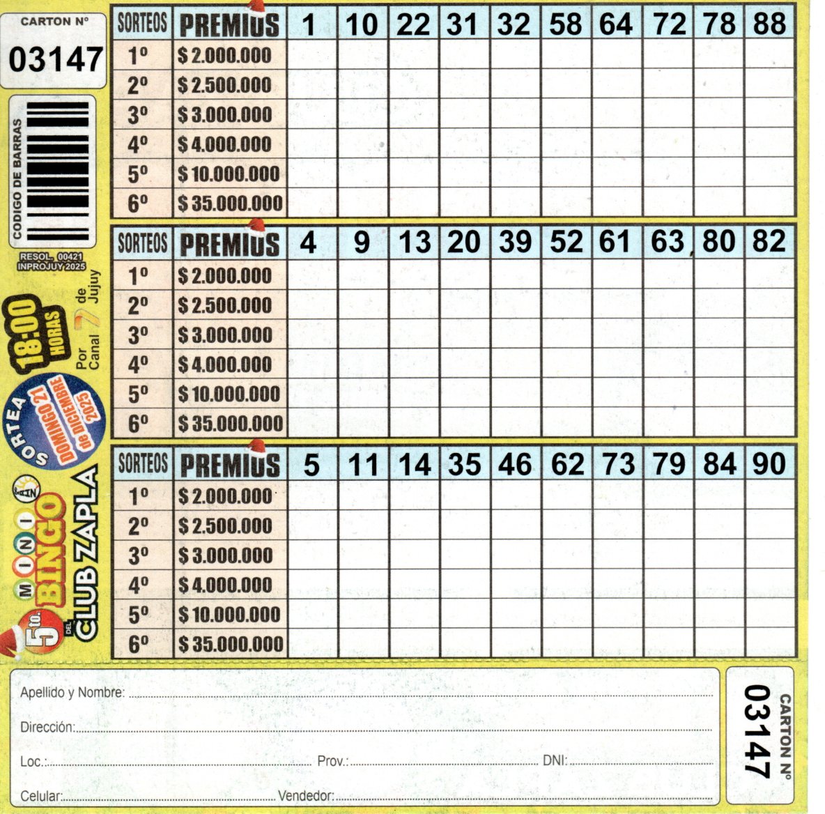 5 MINI Bingo ZAPLA - Cartón 3147 - Image 2