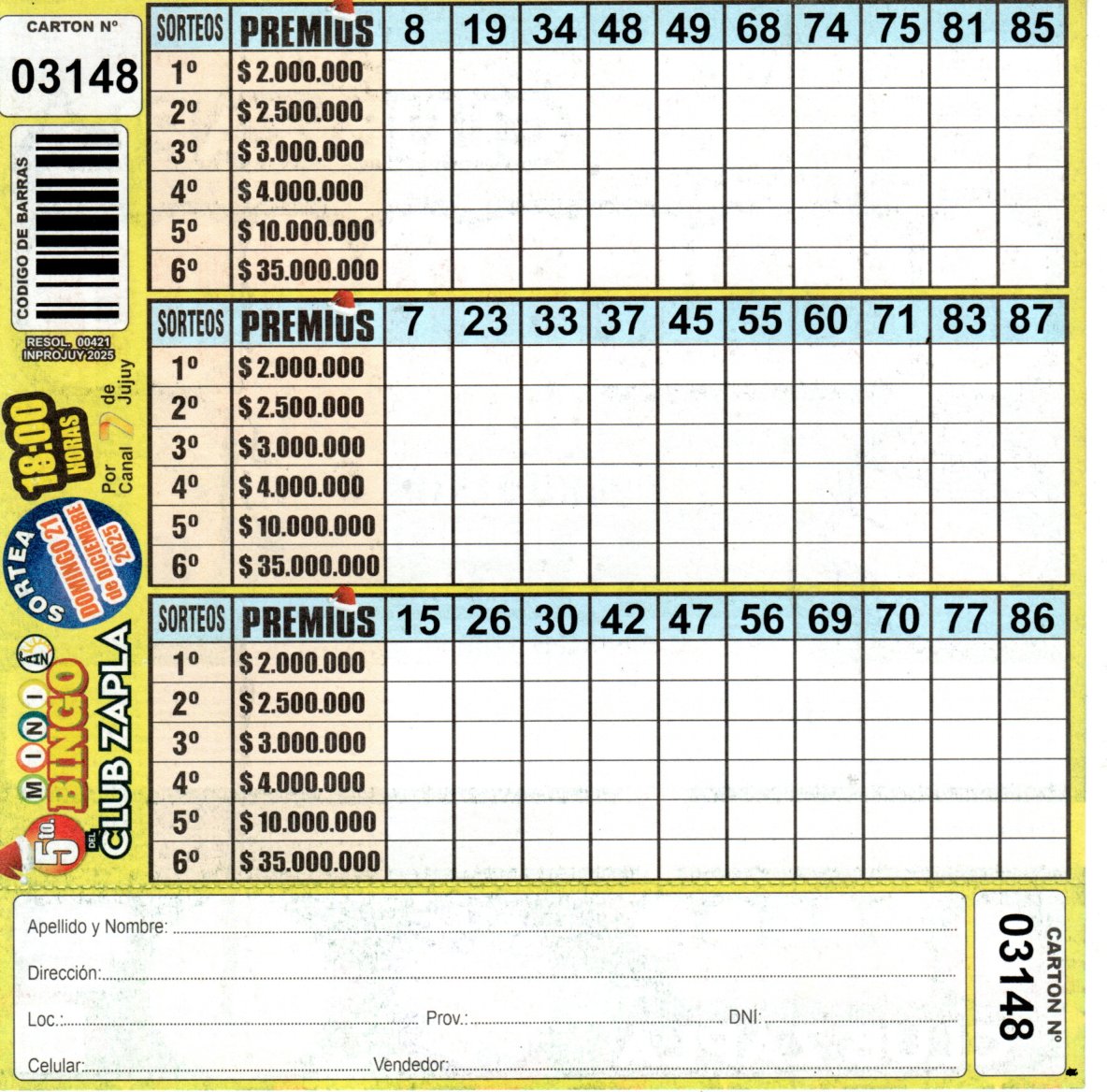 5 MINI Bingo ZAPLA - Cartón 3148 - Image 2