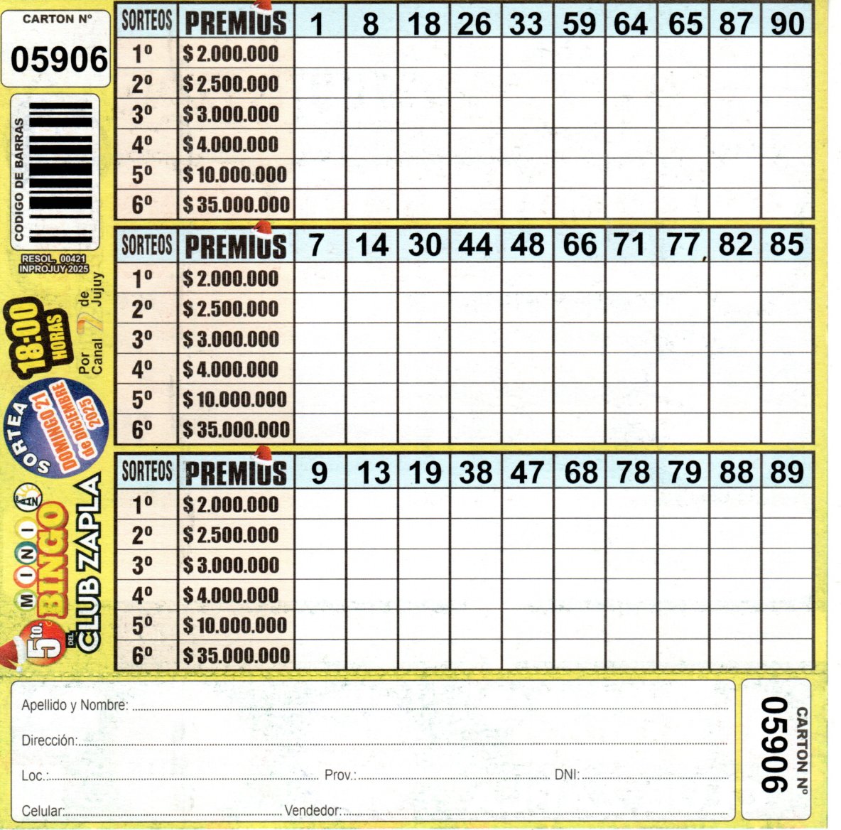 5 MINI Bingo ZAPLA - Cartón 5906 - Image 2