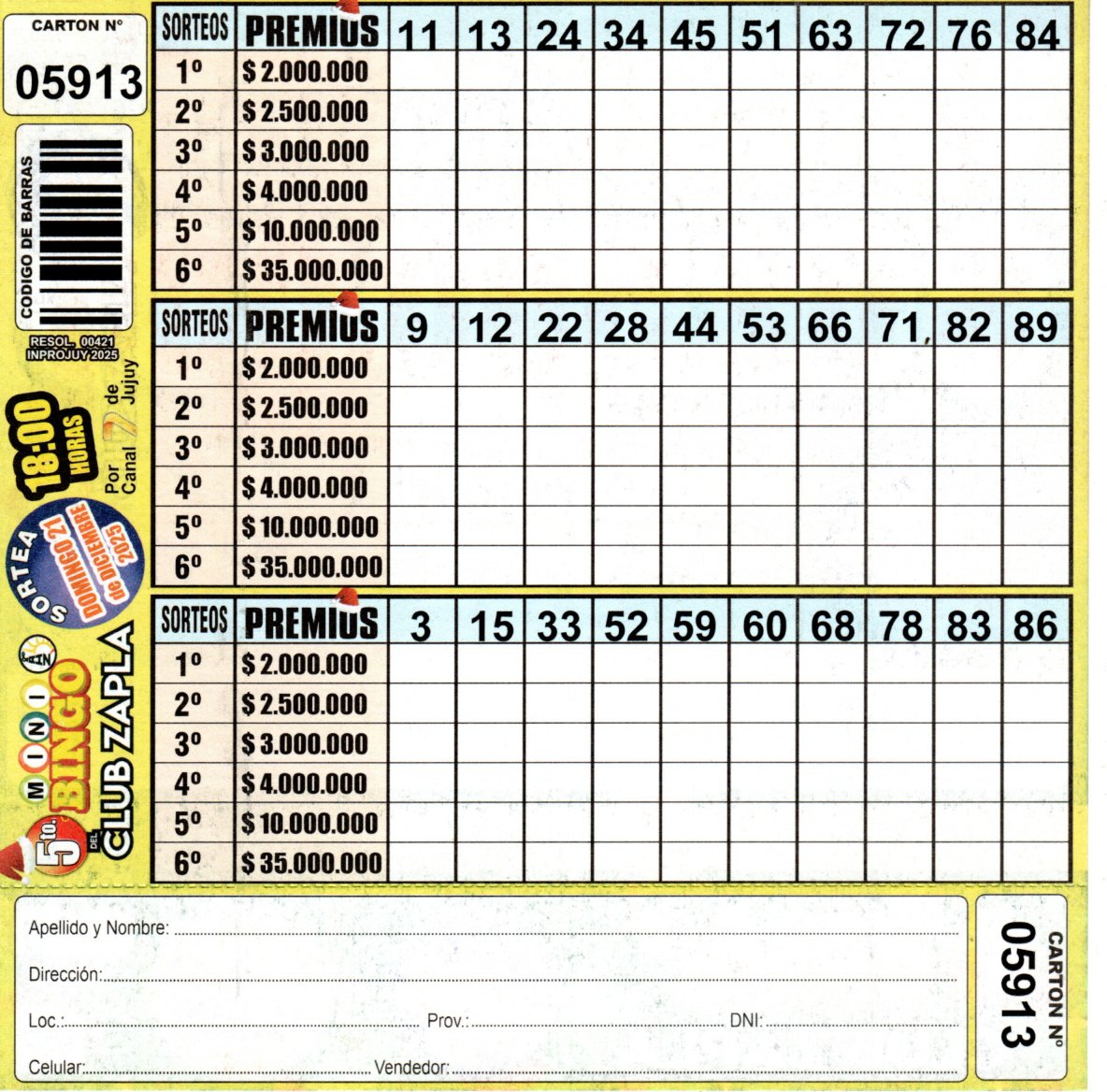 5 MINI Bingo ZAPLA - Cartón 5913 - Image 2