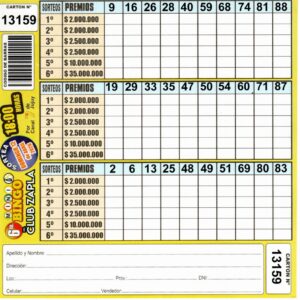 6 MINI Bingo ZAPLA - Cartón 13159