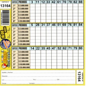 6 MINI Bingo ZAPLA - Cartón 13164