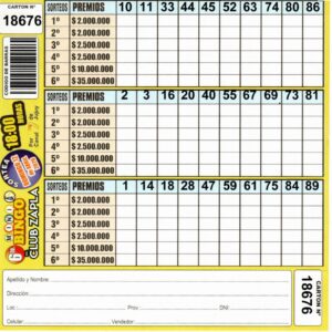 6 MINI Bingo ZAPLA - Cartón 18676