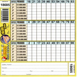 6 MINI Bingo ZAPLA - Cartón 18685