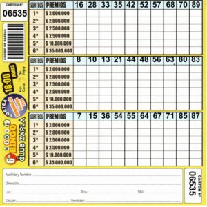 6 MINI Bingo ZAPLA - Cartón 6535