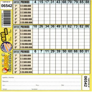 6 MINI Bingo ZAPLA - Cartón 6542