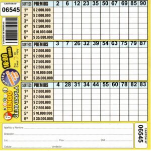 6 MINI Bingo ZAPLA - Cartón 6545