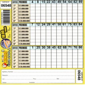 6 MINI Bingo ZAPLA - Cartón 6548