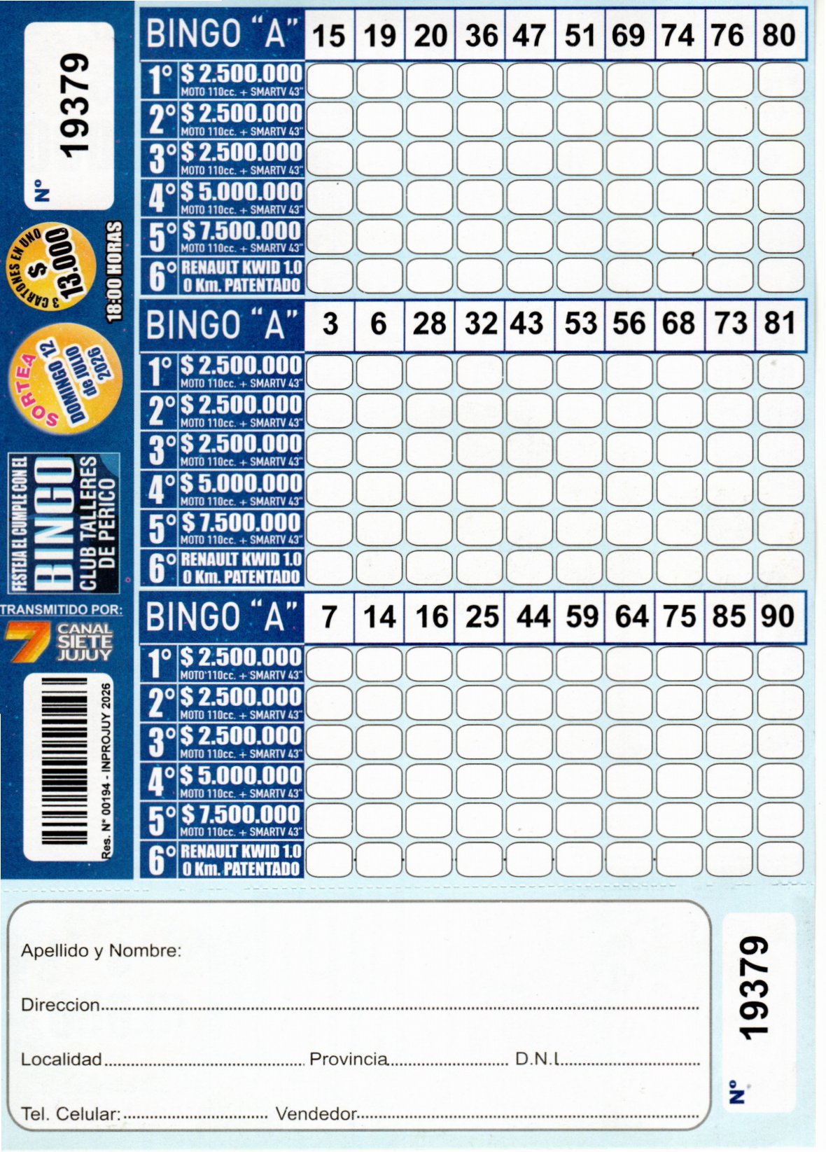 6 MINI Bingo TALLERES - Cartón 19379