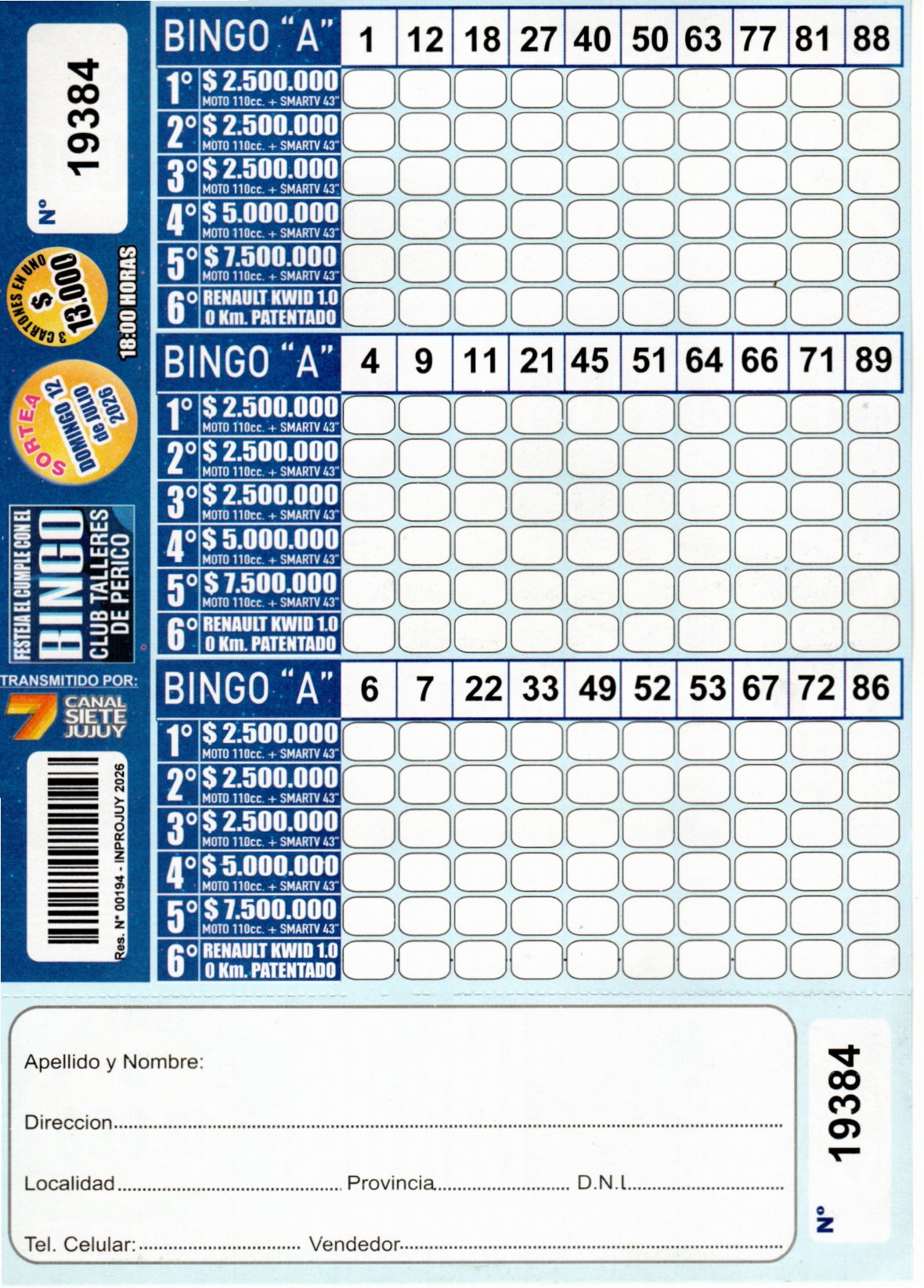 6 MINI Bingo TALLERES - Cartón 19384