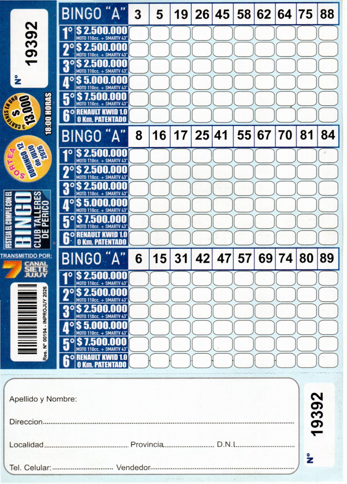 6 MINI Bingo TALLERES - Cartón 19392