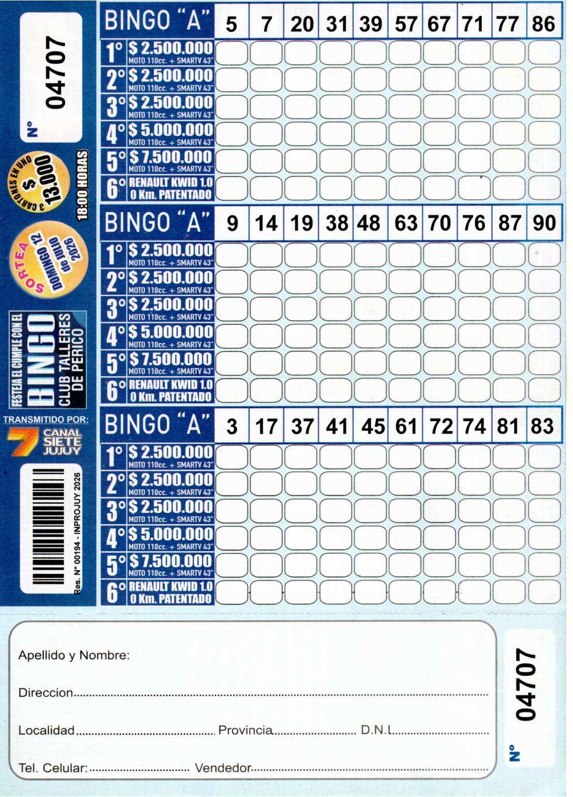 6 MINI Bingo TALLERES - Cartón 4707