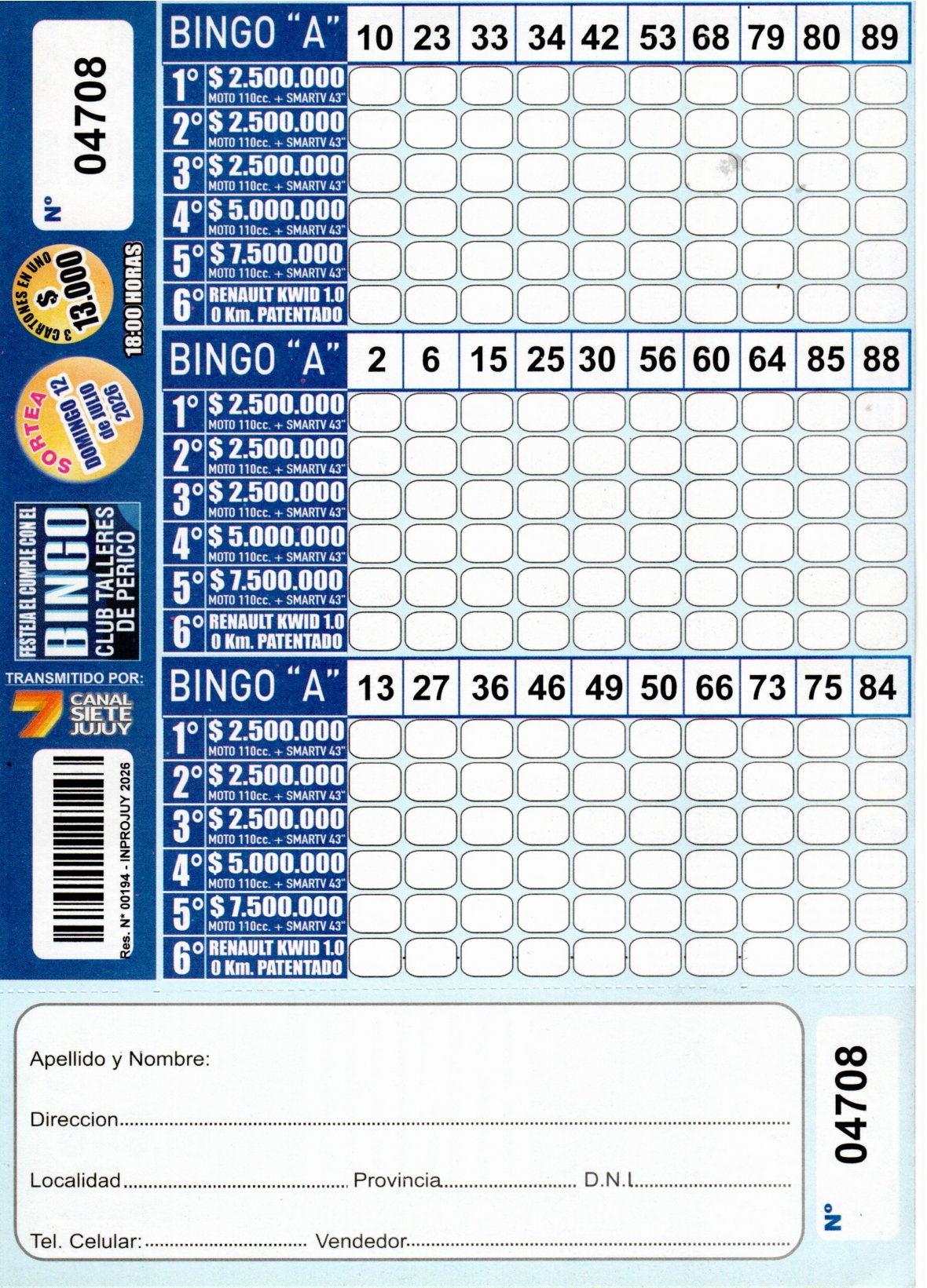 6 MINI Bingo TALLERES - Cartón 4708
