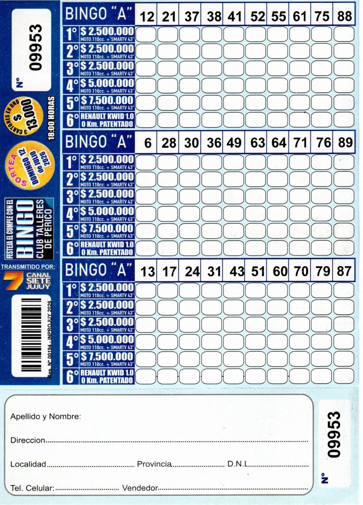 6 MINI Bingo TALLERES - Cartón 9953